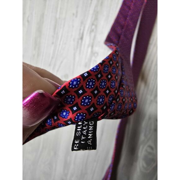 Stefano Ricci 100% Silk Geometric Pattern Neck Tie – Red & Blue Made in Italy - Picture 6 of 7